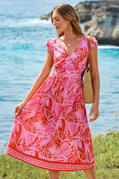Cupshe Romantic Getaway Tropical Midi Dress In Pink