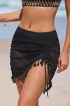 Cupshe Ruched Black Mesh Skirt Swim Bottoms In Black