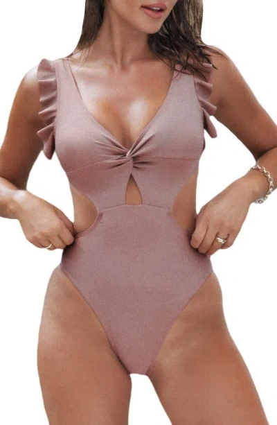 Cupshe Ruffle Cutout One-piece Swimsuit In Neutral