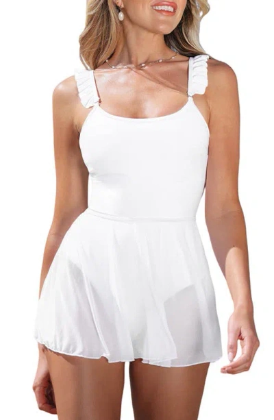 Cupshe Ruffle Skirted One-piece Swimsuit In White