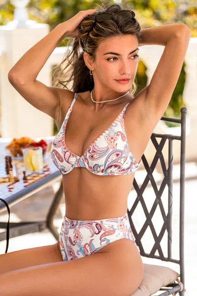 Cupshe Saltwarter Dip Paisly Bikini Bottoms In White