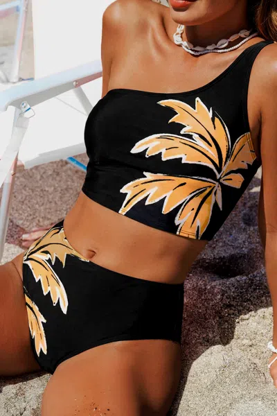 Cupshe Sandy Isle Tropical Bikini Set In Black