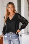 Cupshe Scalloped Lace V-neck Blouse In Black