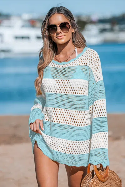 Cupshe Sea Foam Striped Cover-up Mini Dress In Blue