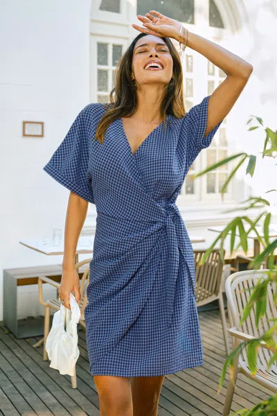 Cupshe Sea Salt Gingham Mini Dress In Blue