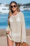 Cupshe Seaside Whispers Crocheted Cover-up In Neutral