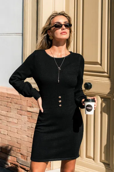 Cupshe Set The Tone Black Mini Sweater Dress