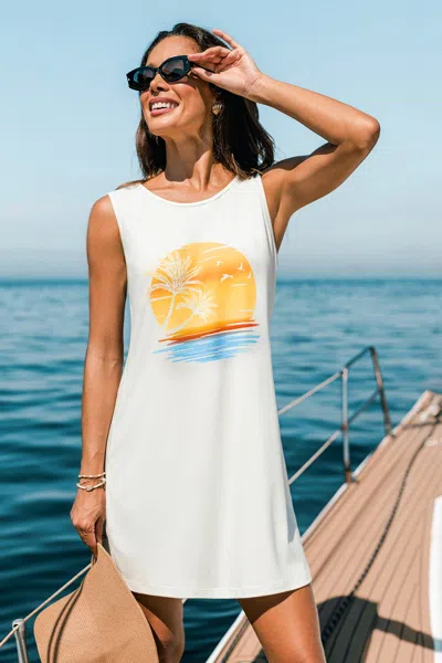 Cupshe Setting Sun Graphic Mini Dress In White