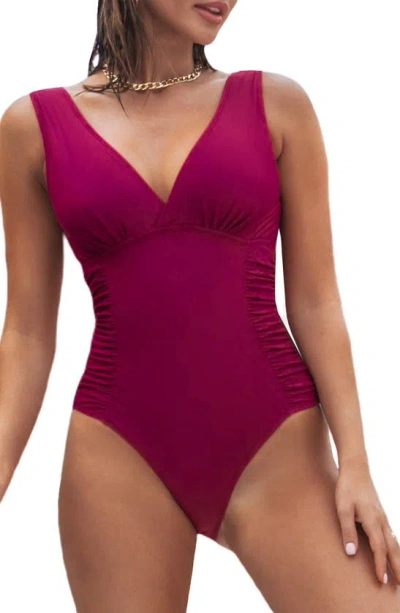 Cupshe Shirred One-piece Swimsuit In Red