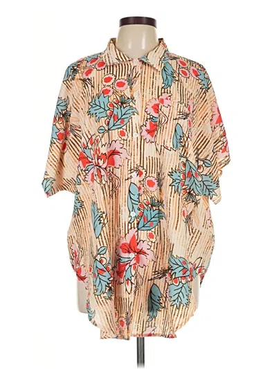 Pre-owned Cupshe Short Sleeve Blouse In Tan