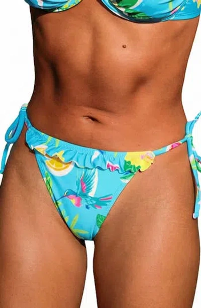Cupshe Side Tie Ruffle Bikini Bottoms In Blue