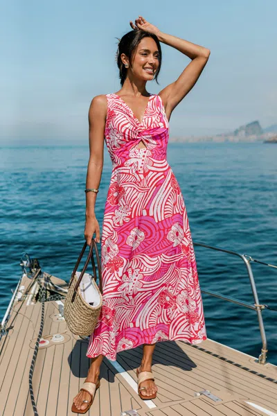 Cupshe Sky Painting Tropical Maxi Dress In Pink