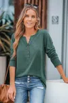 Cupshe Slub Knit Long Sleeve Henley Tee In Green