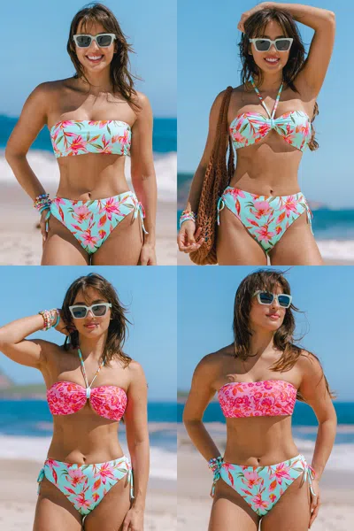 Cupshe Spring Breeze Reversible Bandeau Top & Ruched Bottoms Set In Multi