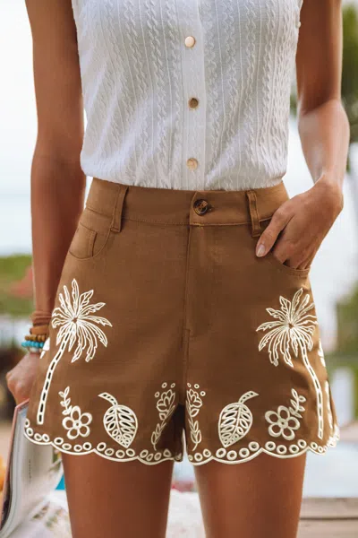 Cupshe Stay Golden Tropical Shorts In Brown