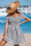 Cupshe Striped Off-shoulder Smocked Mini Dress In White