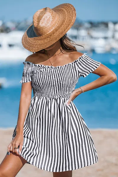 Cupshe Striped Off-shoulder Smocked Mini Dress In White