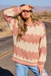 Cupshe Striped Round Neck Puff Sleeve Crochet Sweater In Multi