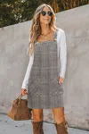 Cupshe Study Break Plaid Mini Dress In Gray