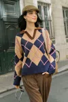 Cupshe Study Hall Argyle Sweater In Neutral