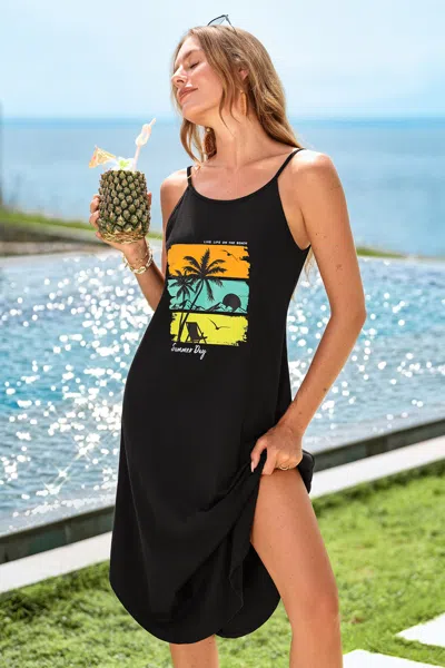 Cupshe Summer Day Graphic Midi Dress In Black