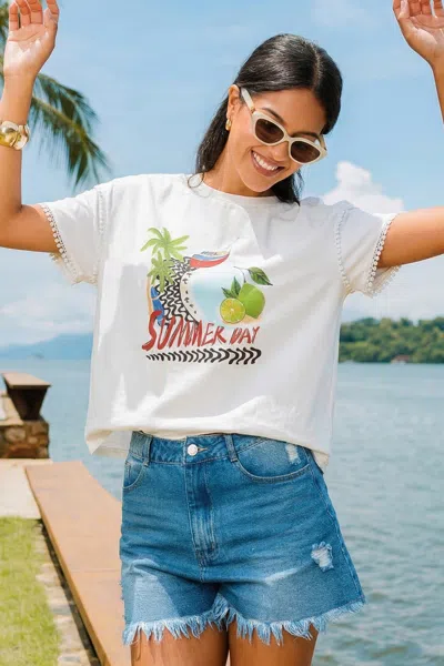 Cupshe Summer Day Graphic Tee In White