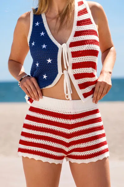 Cupshe Summer Fireworks Striped Cover-up Shorts In Red