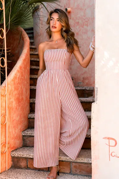 Cupshe Summer In The City Striped Jumpsuit In Red