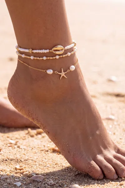 Cupshe Summer Keepsake Gold-tone Anklet Set In Goldenrod