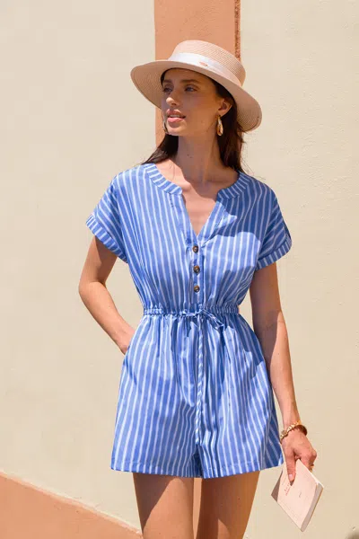 Cupshe Summer Thrill Striped Romper In Blue