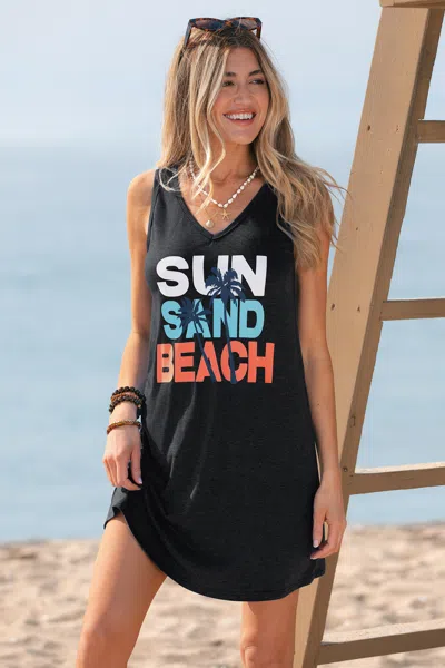 Cupshe Sun Sand Beach Graphic Mini Dress In Black