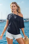 Cupshe Sunkissed Breeze Black Cover-up Top In Blue