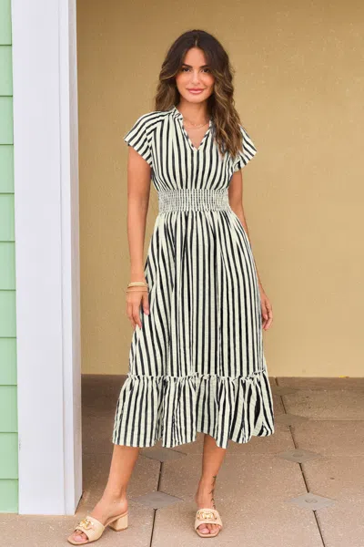 Cupshe Sunset Cruise Striped Midi Dress In Black