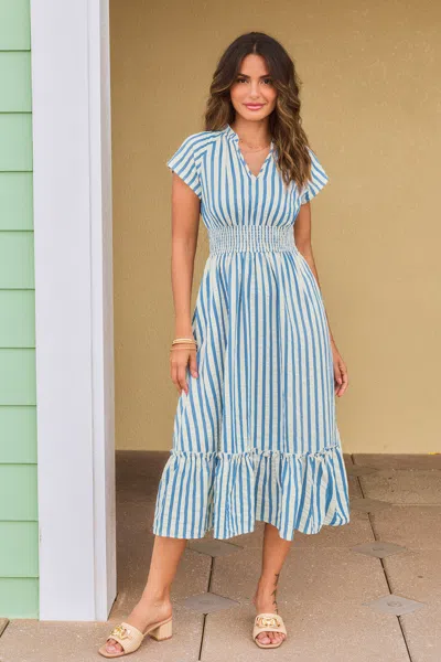 Cupshe Sunset Cruise Striped Midi Dress In Blue
