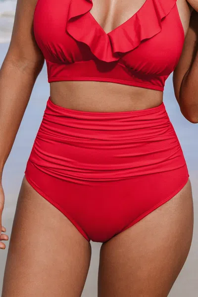 Cupshe Super Bloom Red Slim Sculpt High-rise Bikini Bottoms