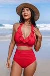Cupshe Super Bloom Ruffled Bikini Top & Slim Sculpt Bottoms Set In Red