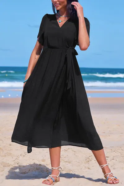 Cupshe Swaying Tides Black Cover-up Midi Dress
