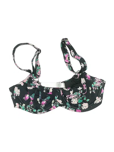 Pre-owned Cupshe Swimsuit Top Black Floral Pattern Swimwear