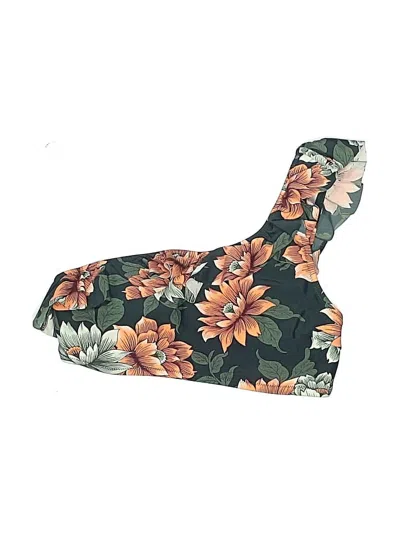 Pre-owned Cupshe Swimsuit Top Green Floral Pattern Swimwear