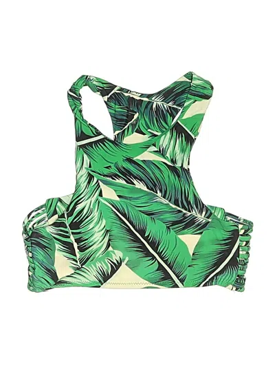 Pre-owned Cupshe Swimsuit Top Green Tropical Pattern Swimwear