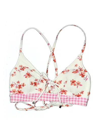 Pre-owned Cupshe Swimsuit Top Ivory Floral Pattern Swimwear In White