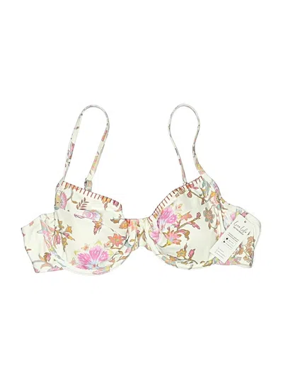 Pre-owned Cupshe Swimsuit Top Ivory Floral Pattern Swimwear In White