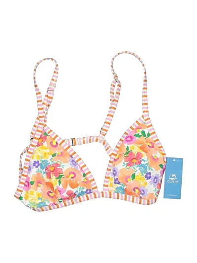 Pre-owned Cupshe Swimsuit Top Orange Floral Pattern Swimwear