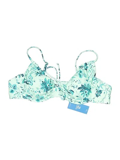 Pre-owned Cupshe Swimsuit Top Teal Floral Pattern Swimwear In Blue