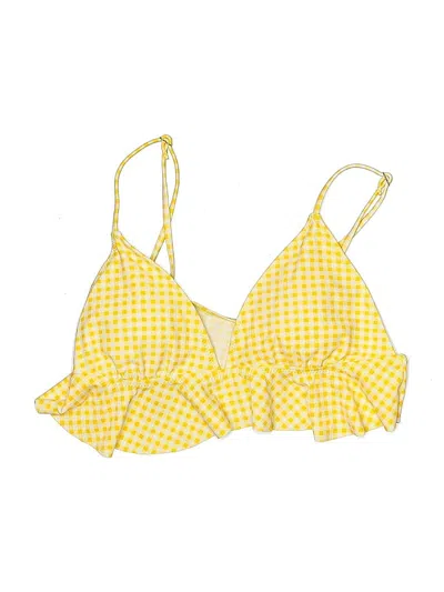 Pre-owned Cupshe Swimsuit Top Yellow Checkered/gingham Pattern Swimwear