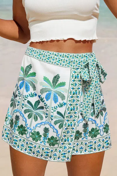 Cupshe Tied With A Bow Tropical Mini Skirt In Blue
