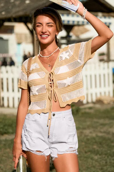 Cupshe Toasted Marshmallow Striped Cover-up Top In Brown