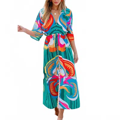 Cupshe Tropical Abstract Print Tie Waist Maxi Dress In Green Multi