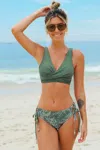 Cupshe Tropical Floral Back Tie Bralette & Tie Side Bikini Set In Green