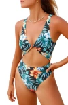 CUPSHE TROPICAL FLORAL LEAF ONE-PIECE SWIMSUIT